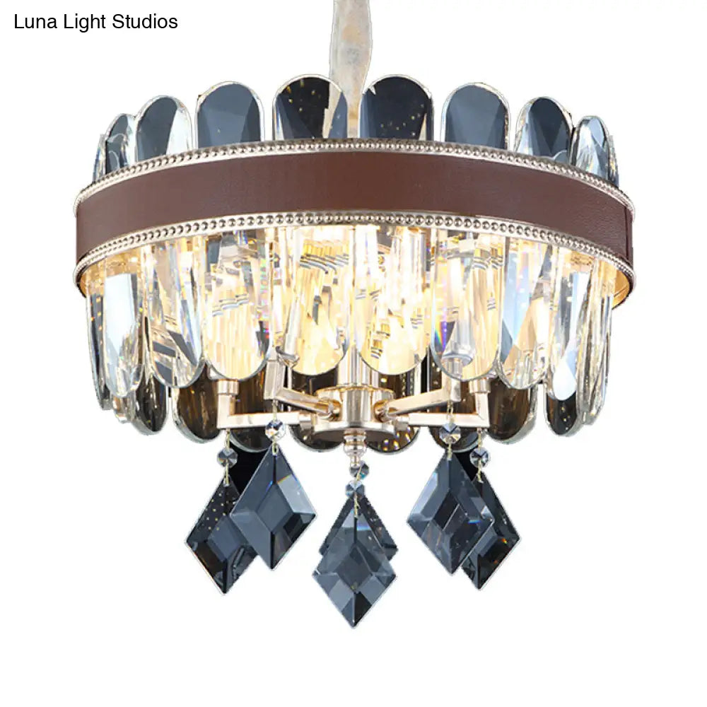 Contemporary Clear Crystal Drum Chandelier Pendant Light - 5 Heads