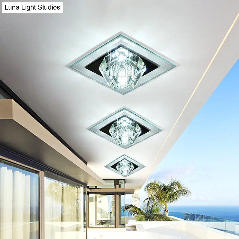Contemporary Clear Crystal Led Ceiling Light - Pentagonal Porch Flushmount