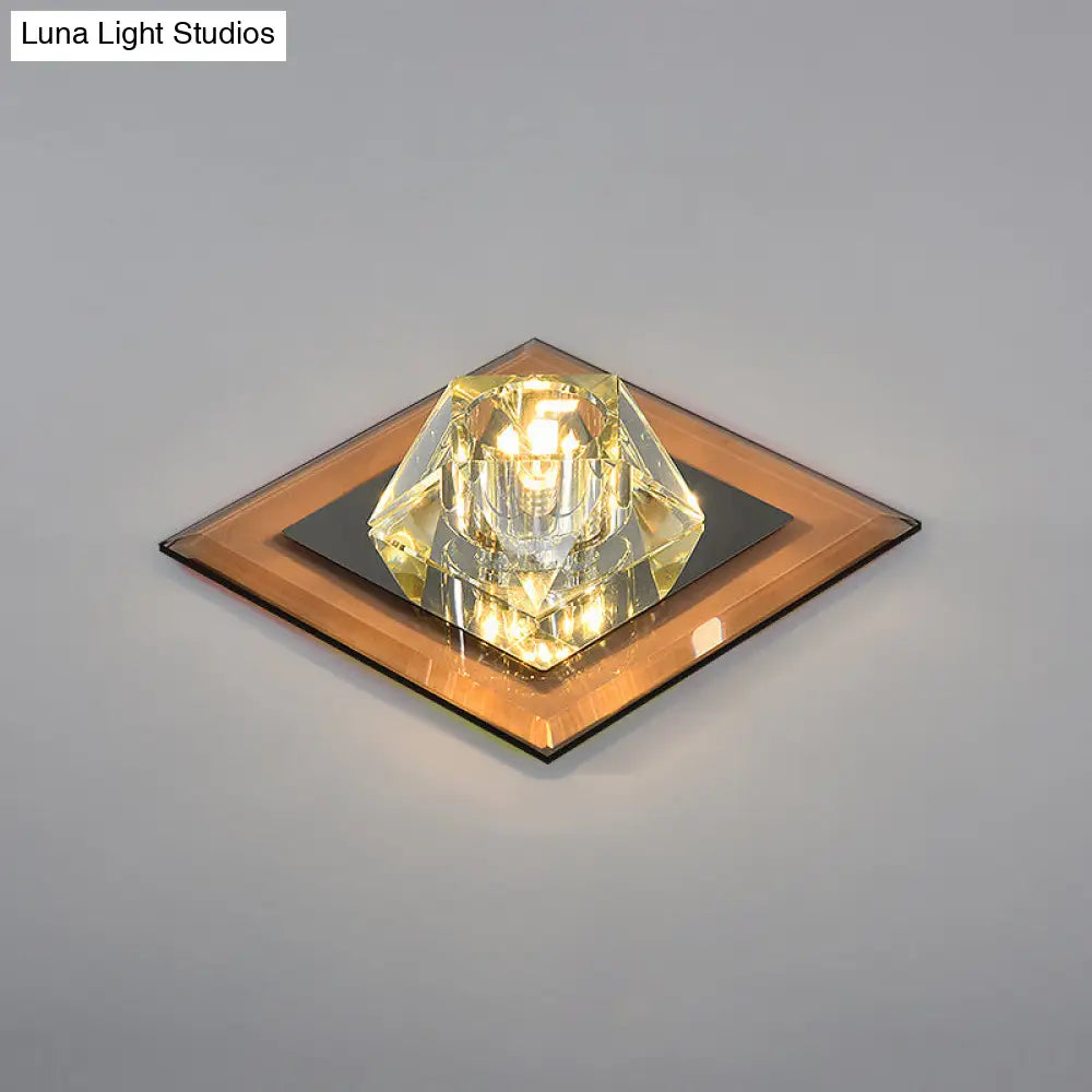 Contemporary Clear Crystal Led Ceiling Light - Pentagonal Porch Flushmount