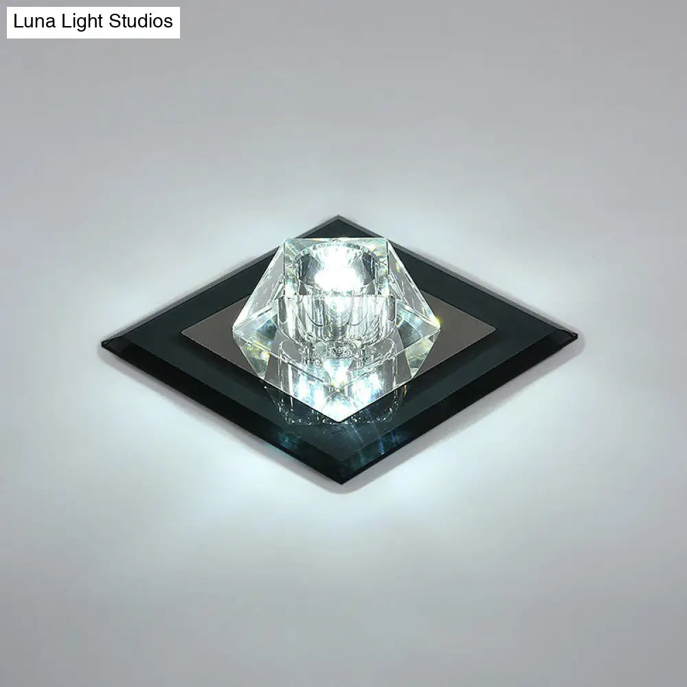 Contemporary Clear Crystal Led Ceiling Light - Pentagonal Porch Flushmount