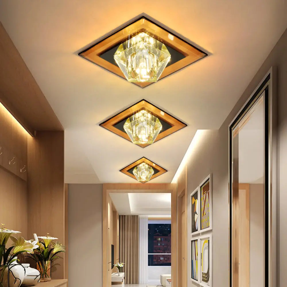 Contemporary Clear Crystal Led Ceiling Light - Pentagonal Porch Flushmount Tan / Warm