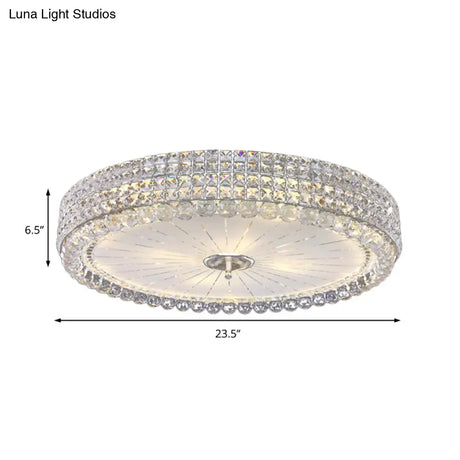 Contemporary Clear Crystal Multi-Head Flush Mount Ceiling Light In Chrome - 16’/19.5’ W Drum Lamp