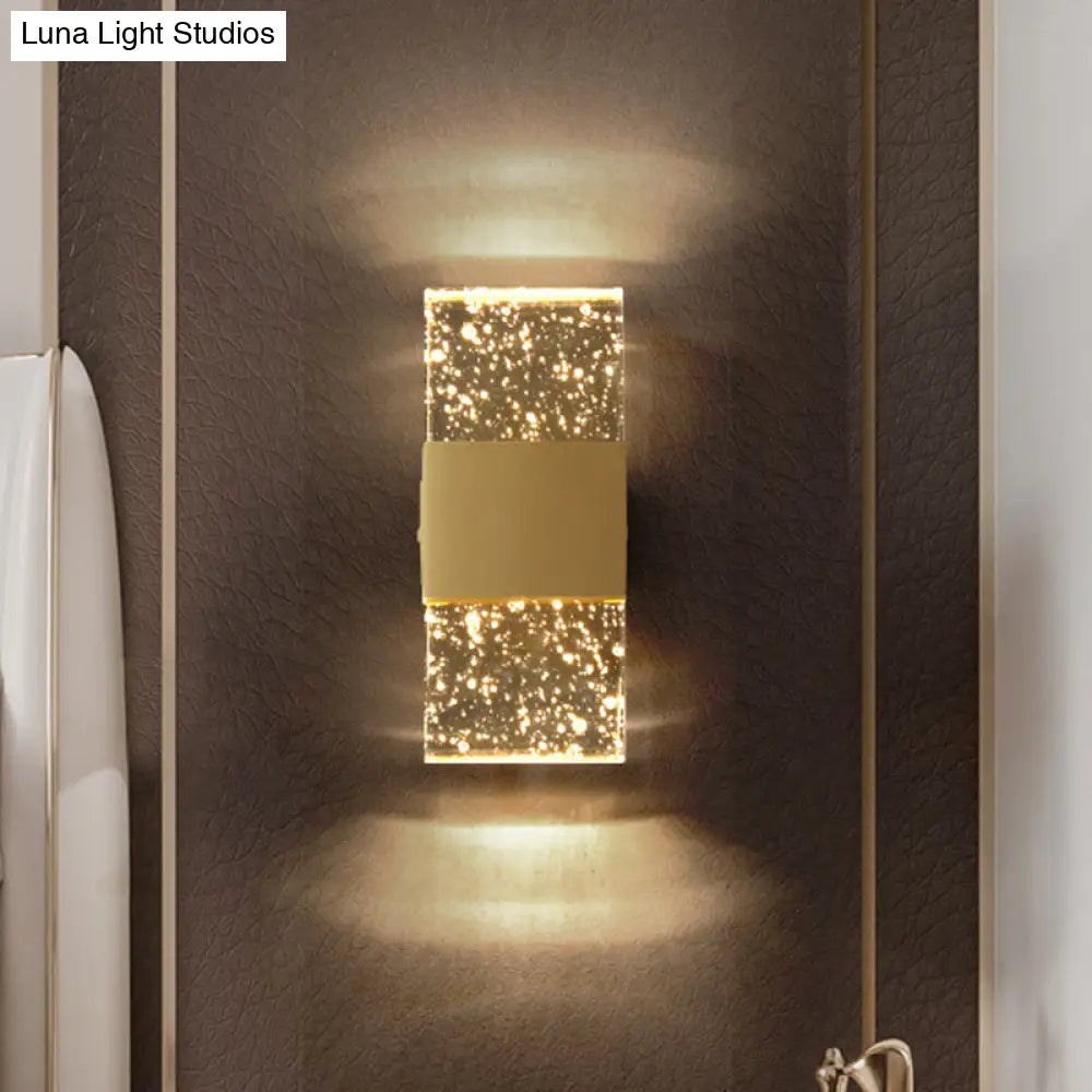 Contemporary Clear Cuboid Led Wall Light For Sleeping Room - Flush Mount Acrylic Bubble Fixture
