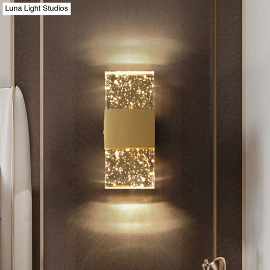 Contemporary Clear Cuboid Led Wall Light For Sleeping Room - Flush Mount Acrylic Bubble Fixture