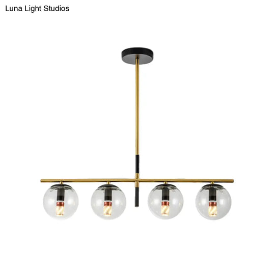 Contemporary Clear Glass Ball Pendant Light With 4 Bulbs - Black And Gold
