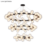 Contemporary Clear Glass Bubble Chandelier Light - Black Finish 2/3 Tiers Metal Ring Hanging Lamp