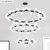 Contemporary Clear Glass Bubble Chandelier Light - Black Finish 2/3 Tiers Metal Ring Hanging Lamp