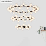 Contemporary Clear Glass Bubble Chandelier Light - Black Finish 2/3 Tiers Metal Ring Hanging Lamp
