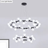 Contemporary Clear Glass Bubble Chandelier Light - Black Finish 2/3 Tiers Metal Ring Hanging Lamp