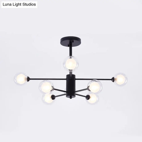 Contemporary Clear Glass Chandelier Light: Black Crossed Lines 7 Lights Hanging Ceiling Fixture