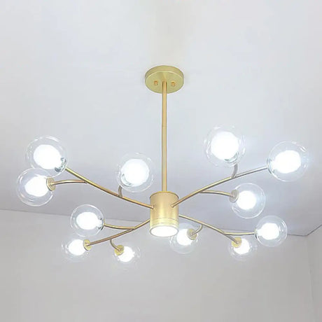 Contemporary Clear Glass Globe Chandelier For Living Room Ceiling 12 / Gold