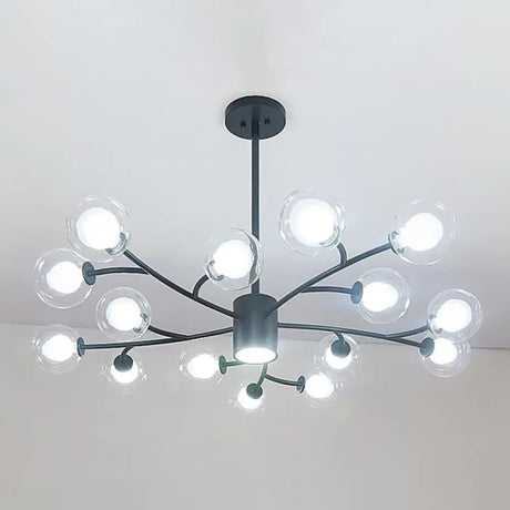 Contemporary Clear Glass Globe Chandelier For Living Room Ceiling 15 / Black