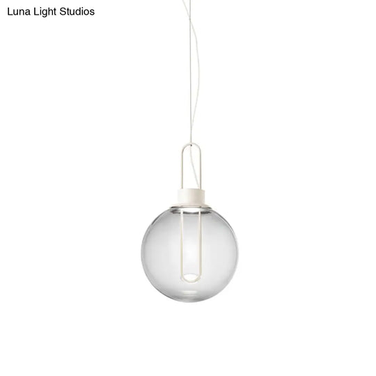 Contemporary Clear Glass Sphere Pendant Light - Elegant 1-Light White/Black Hanging Lamp For