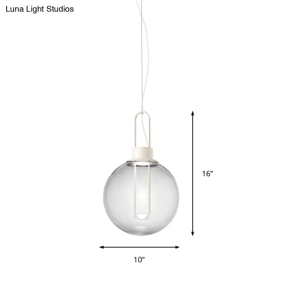 Contemporary Clear Glass Sphere Pendant Lighting - 1 Light White/Black Hanging Lamp Fixture For