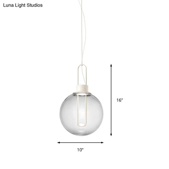 Contemporary Clear Glass Sphere Pendant Lighting - 1 Light White/Black Hanging Lamp Fixture For