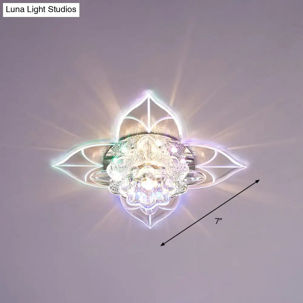 Contemporary Clear Led Flush Mount Ceiling Light For Corridor - Blossom Crystal / Multi Color