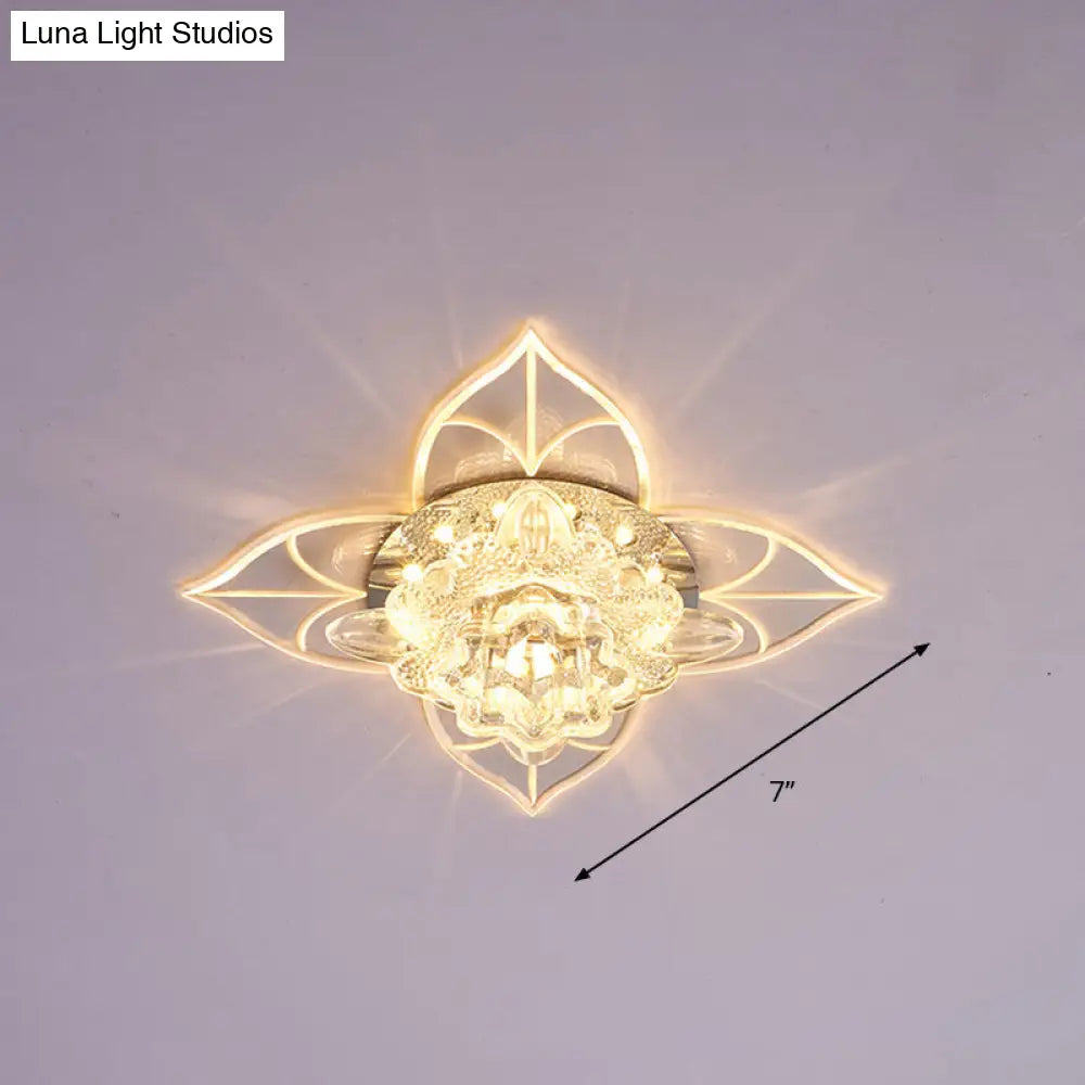 Contemporary Clear Led Flush Mount Ceiling Light For Corridor - Blossom Crystal / Warm