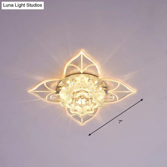 Contemporary Clear Led Flush Mount Ceiling Light For Corridor - Blossom Crystal / Warm