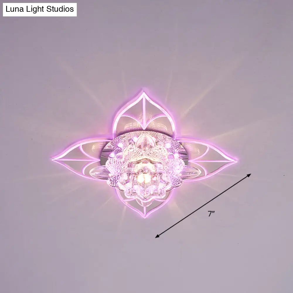 Contemporary Clear Led Flush Mount Ceiling Light For Corridor - Blossom Crystal / Pink