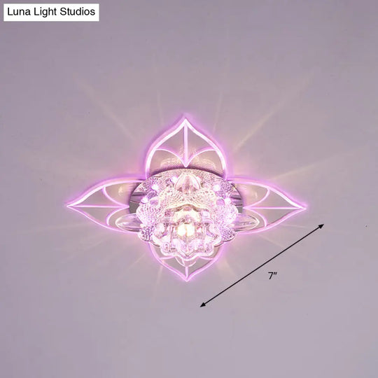 Contemporary Clear Led Flush Mount Ceiling Light For Corridor - Blossom Crystal / Pink