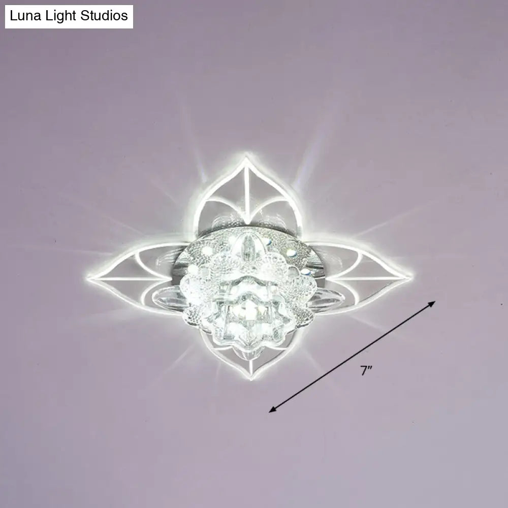 Contemporary Clear Led Flush Mount Ceiling Light For Corridor - Blossom Crystal / White