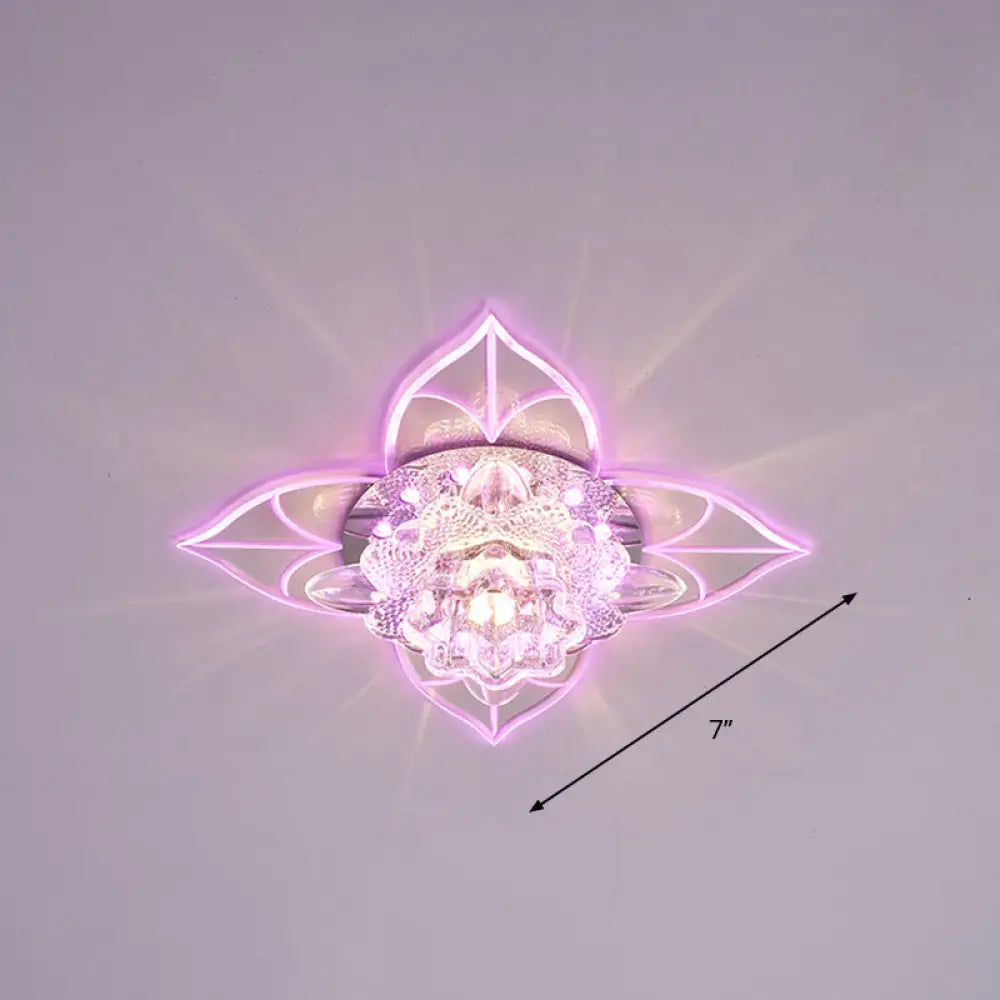 Contemporary Clear Led Flush Mount Ceiling Light For Corridor - Blossom Crystal / Pink