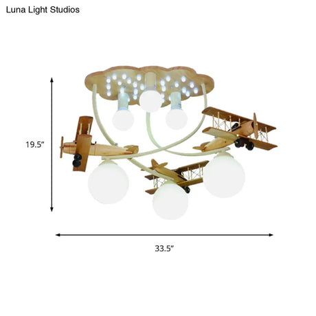 Contemporary Cloud & Glider Semi Flush Mount Ceiling Light For Kindergarten