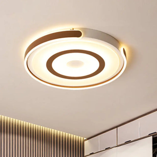 Contemporary Coffee Led Flush Mount Ceiling Light With Metal Halo Ring