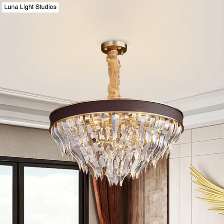 Contemporary Cone Contoured Crystal Pendant Chandelier - 11-Head Brown Suspension Light