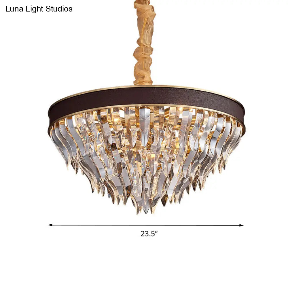 Contemporary Cone-Shaped Crystal Pendant Chandelier - 11 Brown Suspension Lights