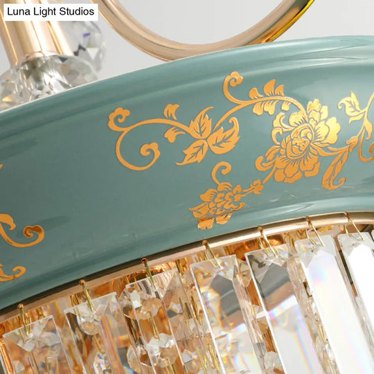 Contemporary Cone Crystal Rod Ceiling Light 3/5 Heads With Green/Dark Green Chandelier Illumination