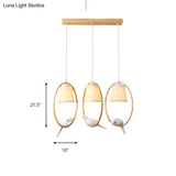 Contemporary Cone Fabric Pendant Lamp With Wood Ring And Resin Bird - 1/3 Lights White Fixture
