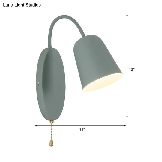 Contemporary Cone Sconce Light Fixture With Metal Shade & Pull Chain In Vibrant Colors