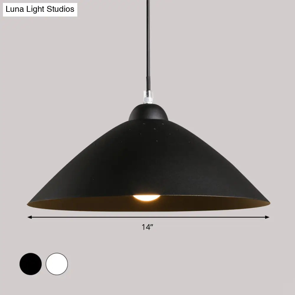 Contemporary Conical Metal Pendant Lamp - 1 Light Black/White Perfect For Dining Room