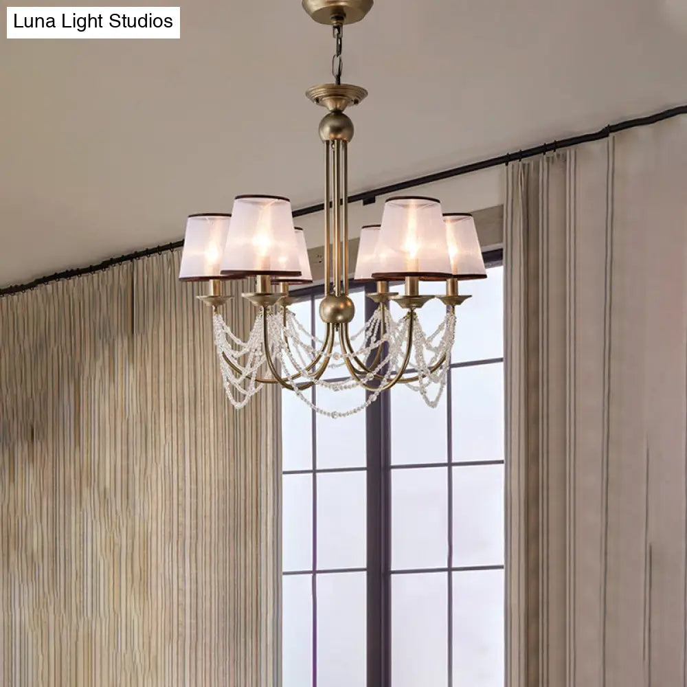 Contemporary Conical Pendant Chandelier - Fabric Brass Crystal Bead 3/6 Bulbs 21’/28’ Wide