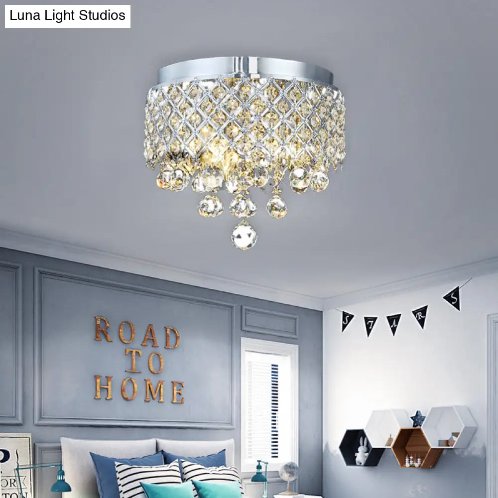 Contemporary Crystal Ball Flush Mount Lamp With 3 Lights - Chrome Ceiling Lighting By Cascade