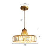 Contemporary Crystal Block Drum Pendant Light - Gold 10/14 Wide Hanging