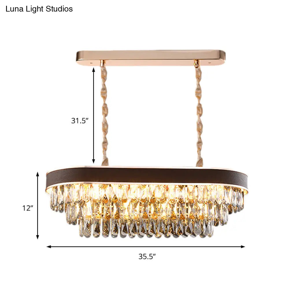 Contemporary Crystal Block Hanging Light Fixture - Oval Island Lamp With 12 Lights In Black-Gold