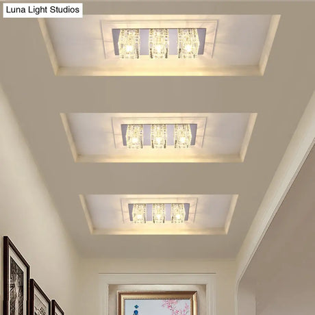 Contemporary Crystal Block Led Flush Mount Ceiling Light With Clear Corridor Illumination