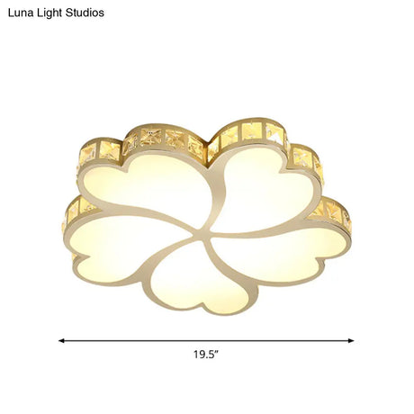 Contemporary Crystal Block Led Gold Ceiling Mounted Fixture - Flower Design With Warm/White Light
