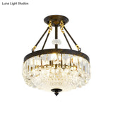Contemporary Crystal Bowl Semi Flush Light - 4/6 Heads 14.5’/18.5’ Width Ceiling Mount Black Frame