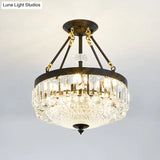 Contemporary Crystal Bowl Semi Flush Light - 4/6 Heads 14.5’/18.5’ Width Ceiling Mount Black Frame