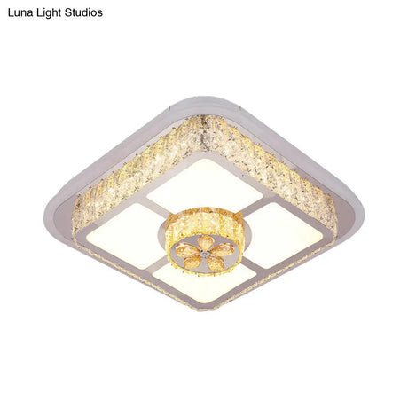 Contemporary Crystal Ceiling Lamp: Round/Flower Led Flushmount Lighting Silver With Warm/White