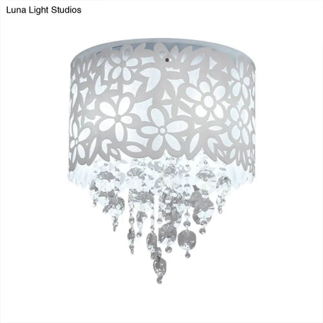 Contemporary Crystal Ceiling Light - 4 - Light White Flush Mount For Bedroom