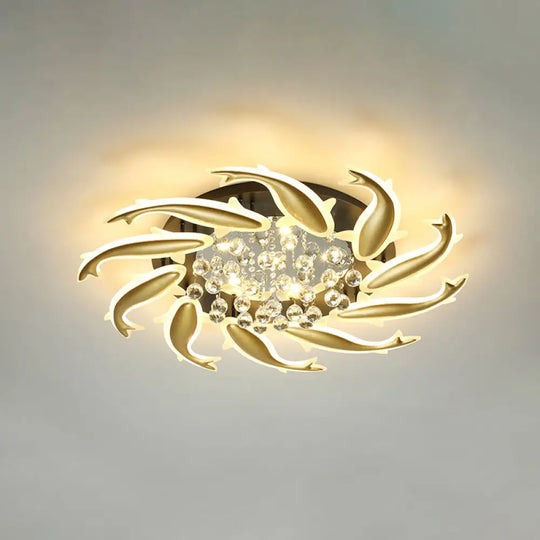 Contemporary Crystal Ceiling Light Fixture Spiral Flush Design For Bedrooms 10 / Brass Remote