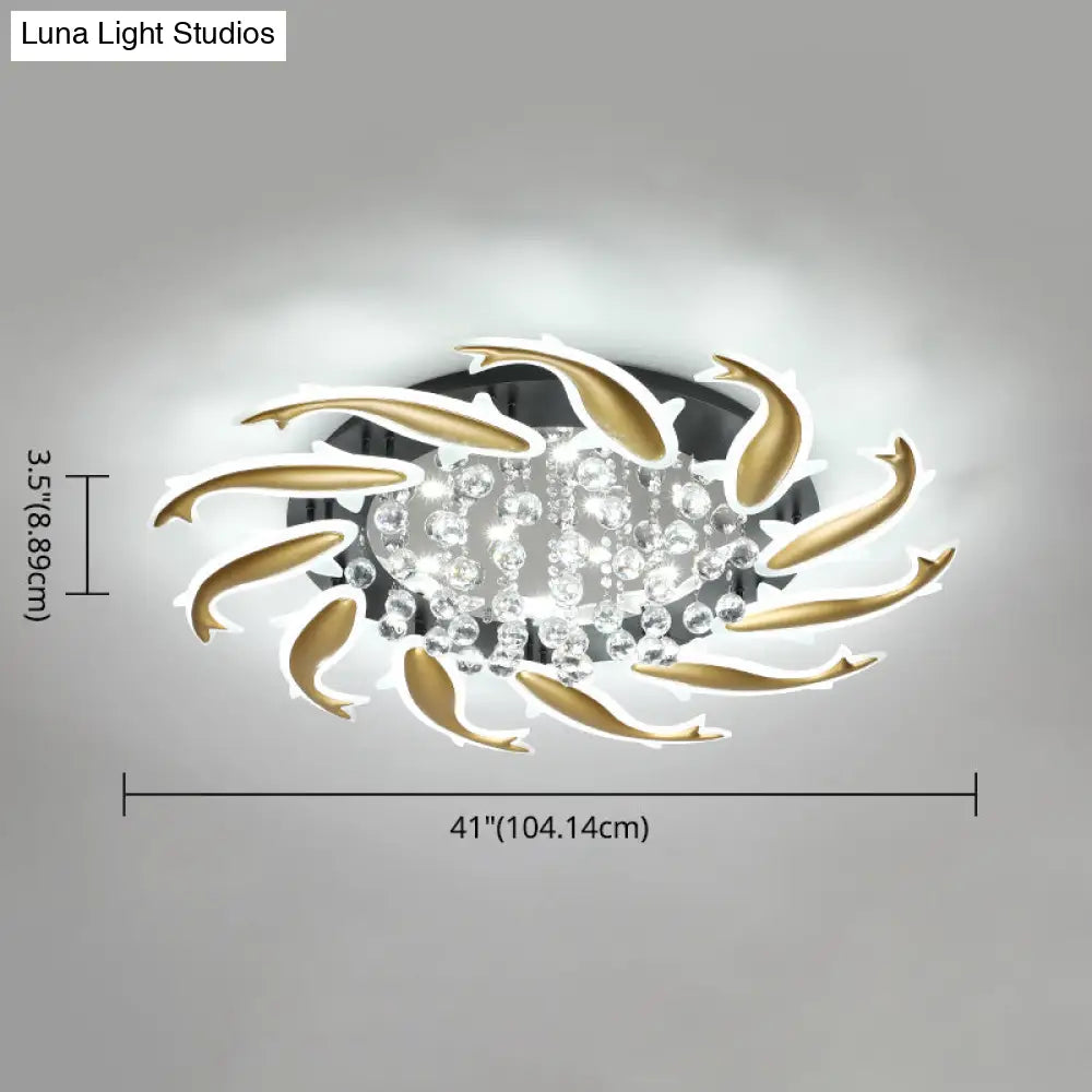 Contemporary Crystal Ceiling Light Fixture Spiral Flush Design For Bedrooms