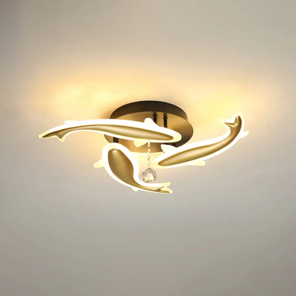 Contemporary Crystal Ceiling Light Fixture Spiral Flush Design For Bedrooms 3 / Brass Remote Control