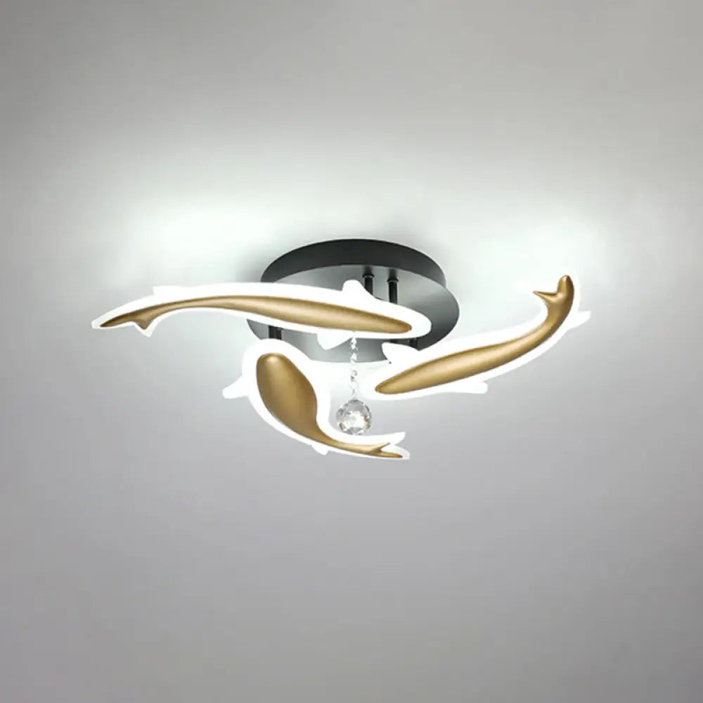 Contemporary Crystal Ceiling Light Fixture Spiral Flush Design For Bedrooms 3 / Brass White