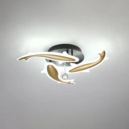 Contemporary Crystal Ceiling Light Fixture Spiral Flush Design For Bedrooms 3 / Brass White