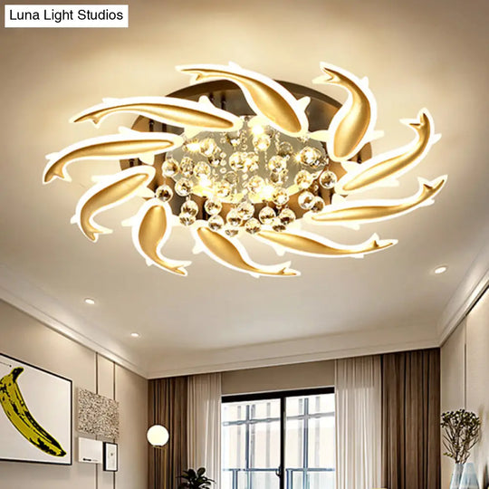 Contemporary Crystal Ceiling Light Fixture Spiral Flush Design For Bedrooms